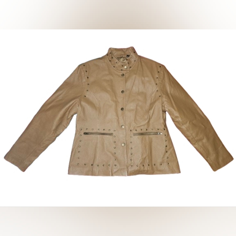 Vintage Excelled Collection Tan Studded Leather Moto Jacket XL